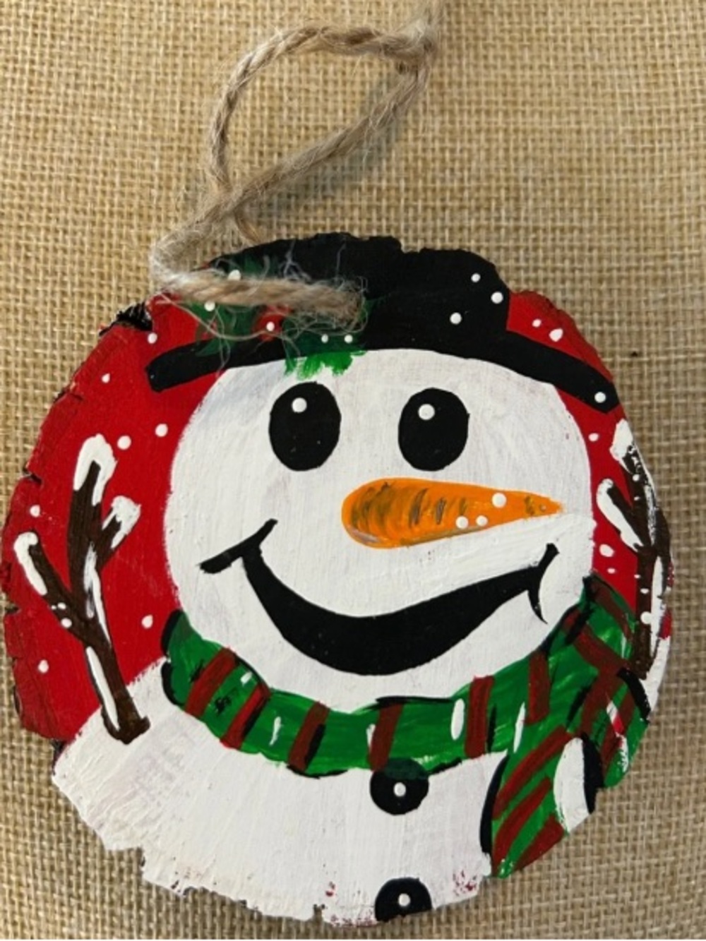 Festive Snowman Ornament in Red, White & Green